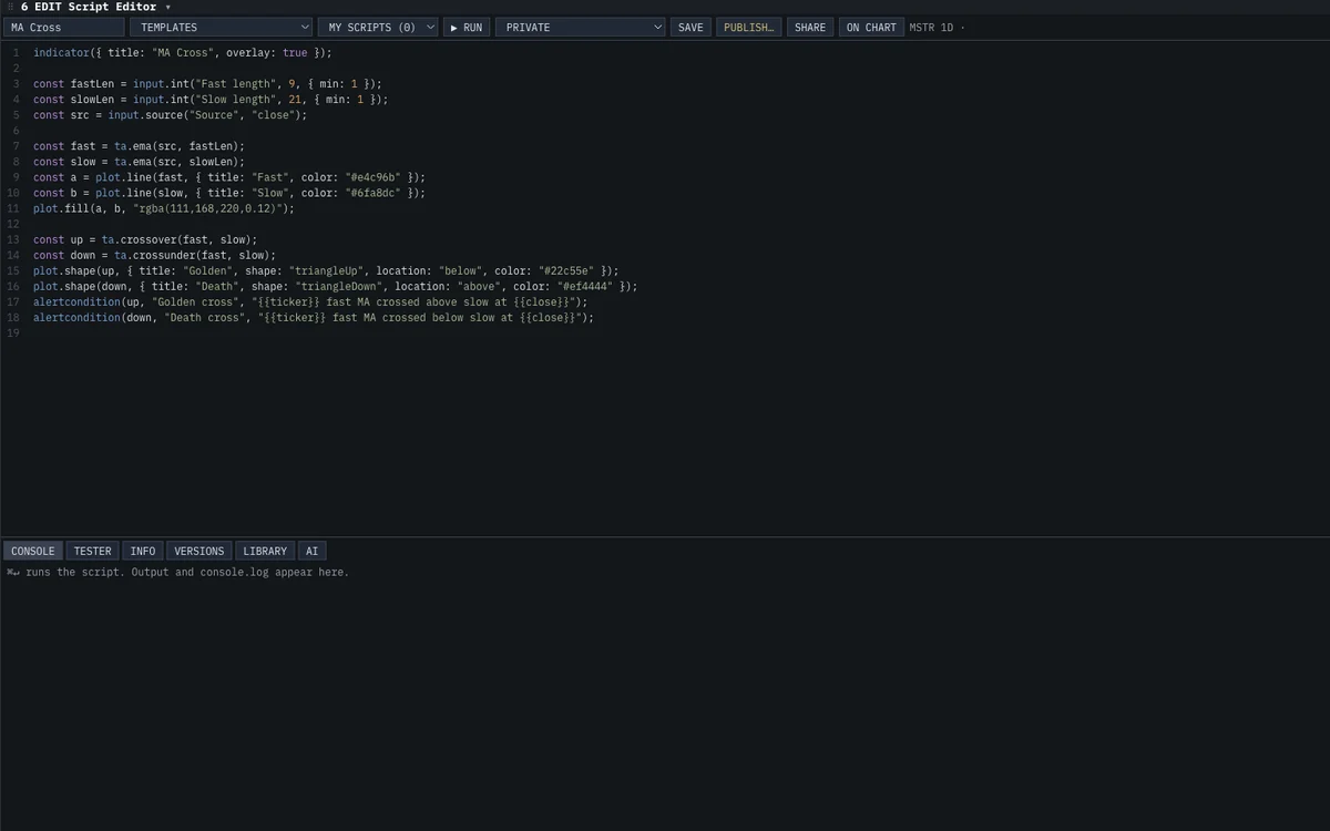 Script Editor widget in the Roxom Pro terminal