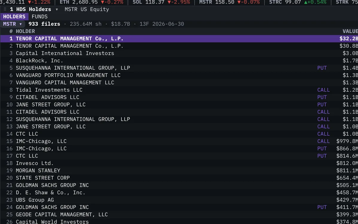Holders widget in the Roxom Pro terminal